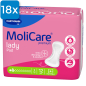 Preview: Die Vorderseite einer Packung Molicare Premium Lady Pad 2 Tropfen. Oben links ist ein blaues Viereck mit der Aufschrift "18x", welche aussagt, dass 18 Packungen in einem Karton enthalten sind.